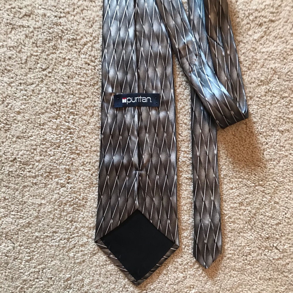 Puritan Mens Classic Neck Tie Diamond Stripe Grey Silver Black USA Made Office - Picture 3 of 8